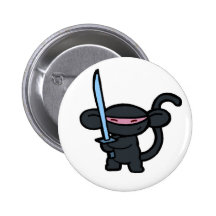 Black Ninja with Sword- No Words Pinback Buttons