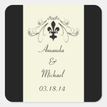 Black Off White Fleur de Lis Wedding Stickers