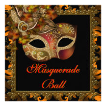 Black Orange Halloween Masquerade Party Custom Announcement