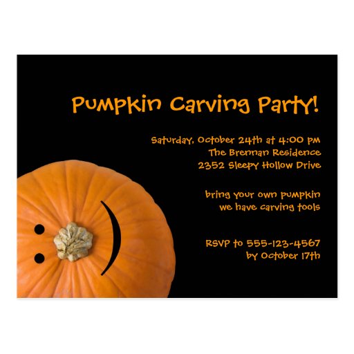 Black orange pumpkin Halloween party invitation Post Cards