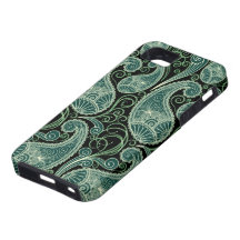Black & Pastel Green Retro Orante Paisley Pattern iPhone 5 Cases