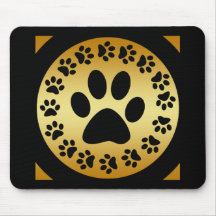 BLACK PAW PRINTS ON GOLD MOUSEPAD