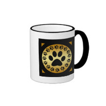 BLACK PAW PRINTS ON GOLD MUGS