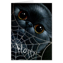 BLACK PERSIAN CAT & WEB HALLOWEEN Card
