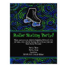 Black Personalised Roller Skating Party Invitation