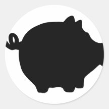 black piggy bank icon round sticker