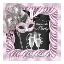 Black Pink Champagne Masquerade Party Invite