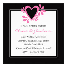 Black & Pink Heart Anniversary Party Invitation