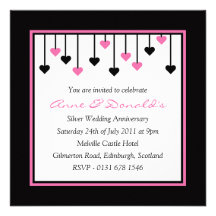 Black & Pink Heart Anniversary Party Invitation