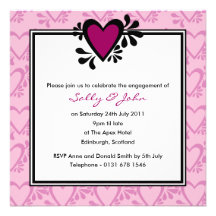 Black & Pink Heart Engagement Invitation