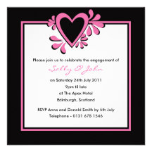 Black & Pink Heart Engagement Invitation