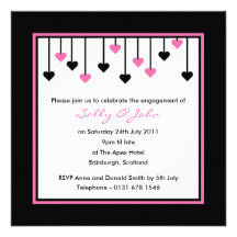 Black & Pink Heart Engagement Invitation