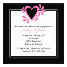 Black & Pink Heart Engagement Invitation