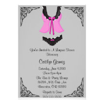 Black & Pink Lingerie Bridal  Shower Invitation