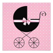 Black Pink Polka Dot Baby Shower Invitations