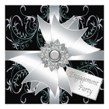 Black Pink Teal Swirls Engagement Party Invitation