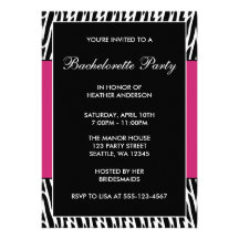 Black & Pink Zebra Bachelorette Party Invitations