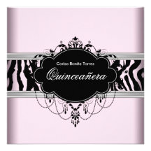 Black Pink Zebra Quinceanera Invitation