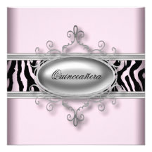 Black Pink Zebra Quinceanera Invitation