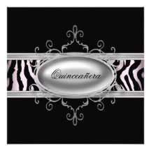 Black Pink Zebra Quinceanera Invitation