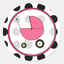 Black Polka Dot and Pink Baby Carriage Sticker