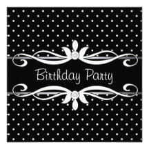 Black Polka Dot Womans Birthday Party Invitations