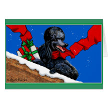 Black Poodle Christmas Art Greeting Cards