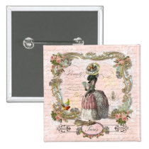 Black Poodle Marie Antoinette Pink Roses buttons