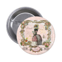 Black Poodle Marie Antoinette Pink Roses buttons