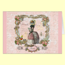 Black Poodle Marie Antoinette Pink Roses cards
