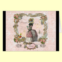 Black Poodle Marie Antoinette Pink Roses cards