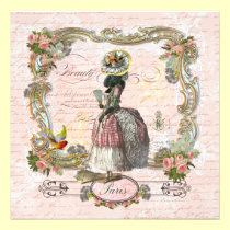 Black Poodle Marie Antoinette Pink Roses Invite invitations