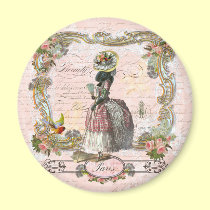 Black Poodle Marie Antoinette Pink Roses magnets