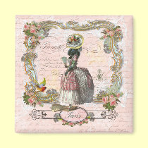 Black Poodle Marie Antoinette Pink Roses magnets