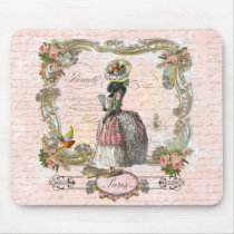 Black Poodle Marie Antoinette Pink Roses mousepads
