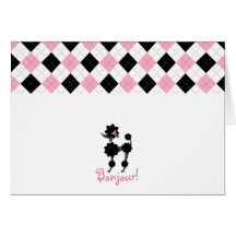 Black Poodle Pink & Black Argyle Notecard