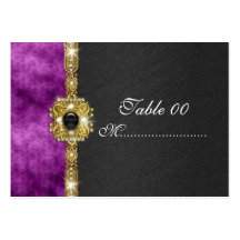 black purple damask table placement guests business card