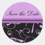 Black & Purple Floral Save the Date Envelope Seals Round Stickers