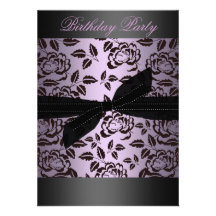 Black/Purple Rose & Bow Birthday Invitation