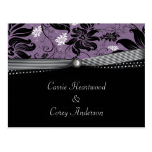 Black Purple Silver Save The Date Post Card