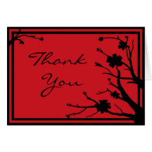 Black red customisable flower thank you card