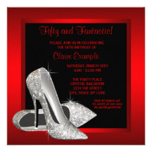 Black Red Glitter High Heels Womans 50th Brithday Custom Invites