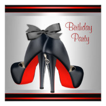 Black Red High Heel Shoes Birthday Party Personalised Announcement