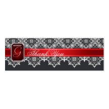 Black & Red Lace Jewelled Wedding Favour Tag Business Cards