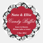 Black & red Scallop Damask Candy Buffet Sticker