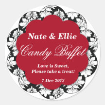 Black & red Scallop Damask Candy Buffet Sticker