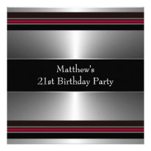 Black Red Silver Mans 21st Birthday Party Custom Announcement
