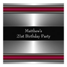 Black Red Silver Mans 21st Birthday Party Personalized Invite