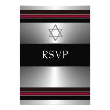 Black Red Silver Star of David Bar Mitzvah RSVP Custom Invites