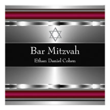 Black Red Star of David Bar Mitzvah Personalised Invitations
